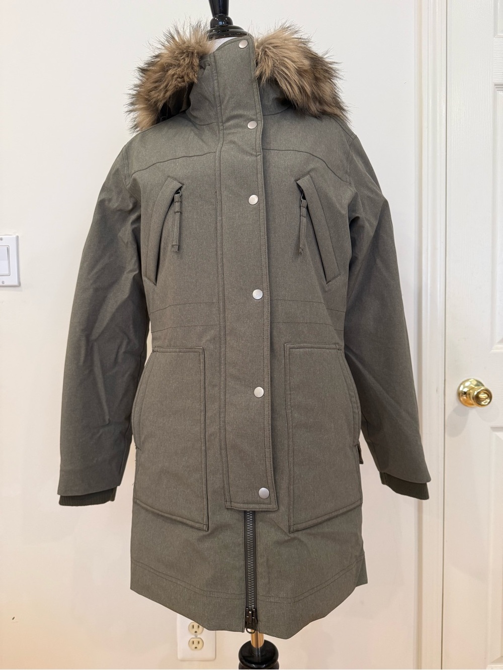 Basin Range Olive Green Down Parka with detachable Faux Fur Hood